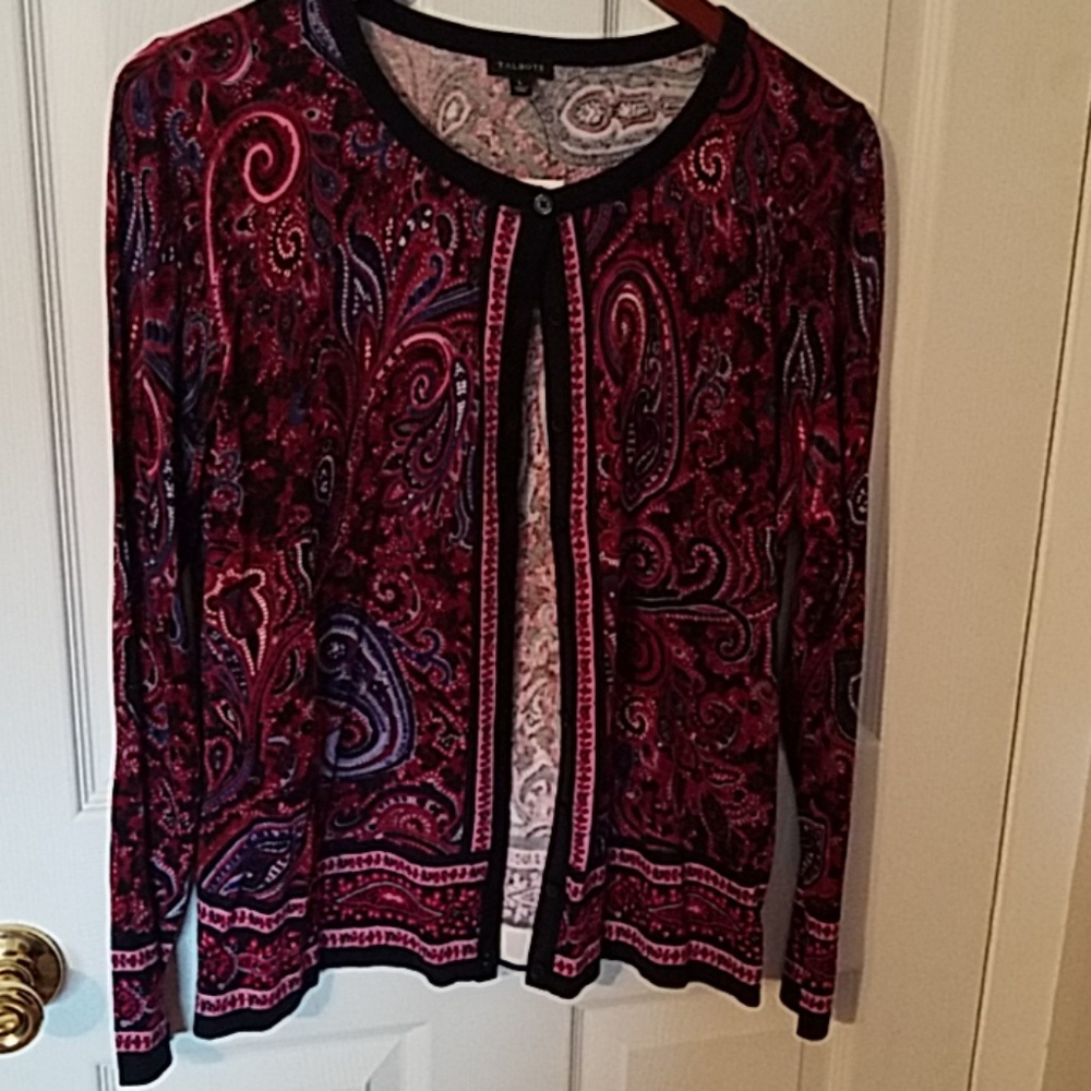 Talbots Blue and Pink Paisley Cardigan